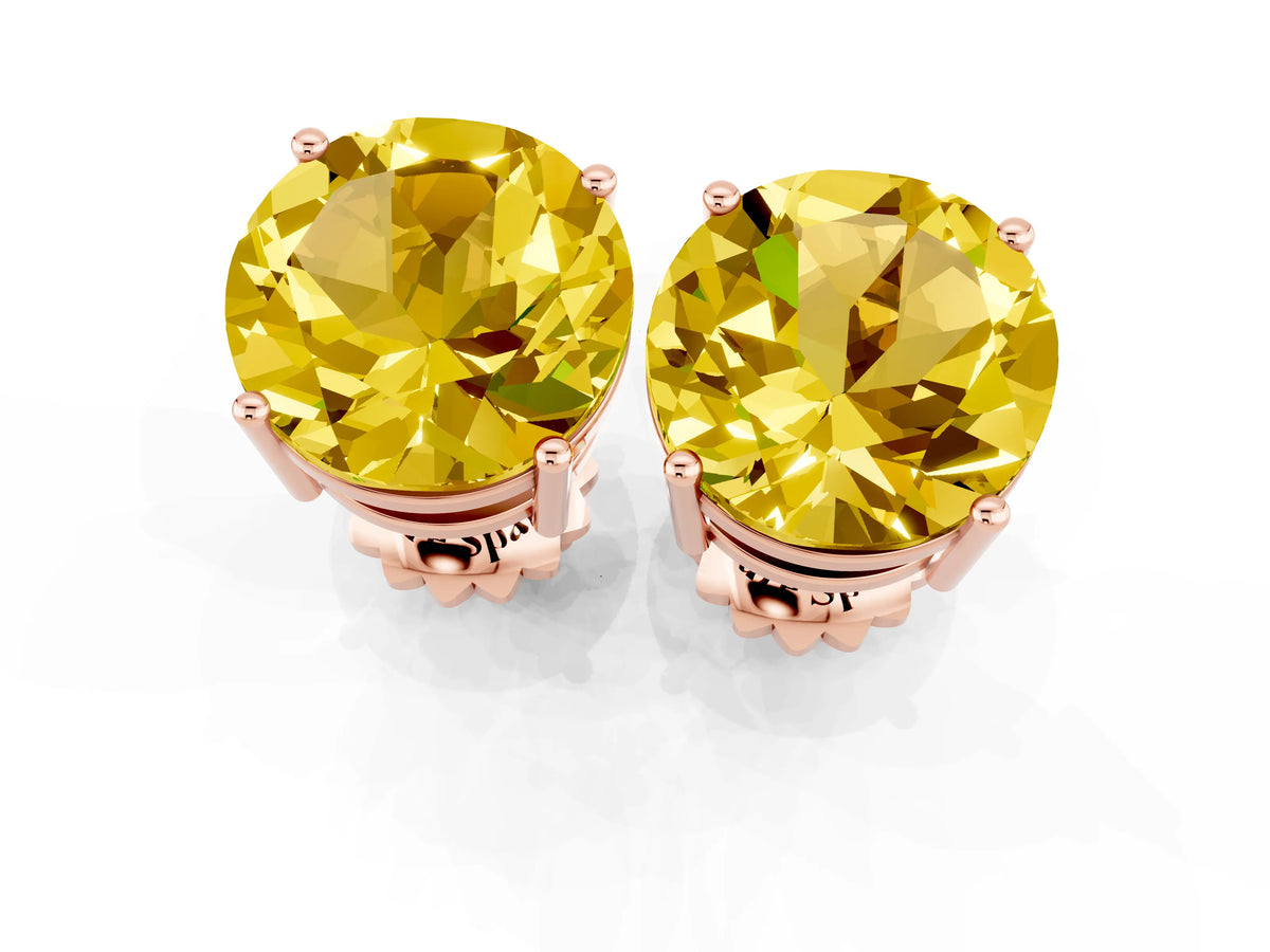 Round Cut Yellow Sapphire Stud Earrings in Rose gold with Basket Setting