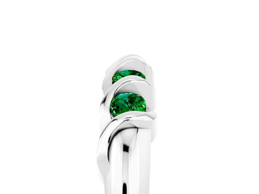 Round Emerald Eternity Band in Platinum with Twist Prong Setting