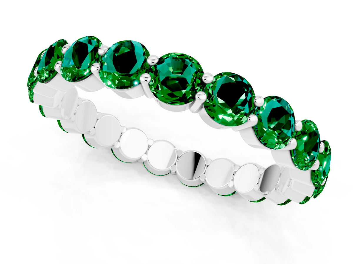 Round Emerald Eternity Band in Silver with U-Prong Setting