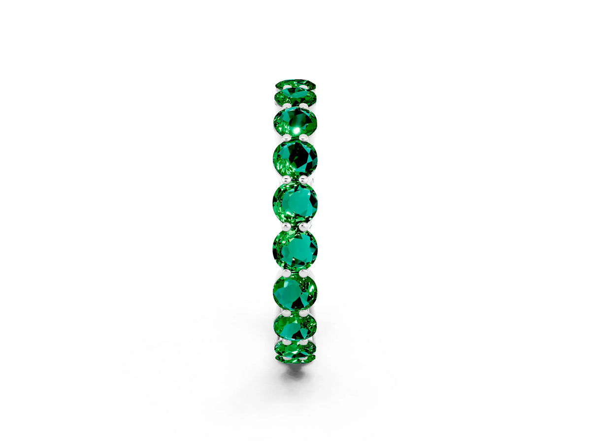 Round Emerald Eternity Band in Silver with U-Prong Setting