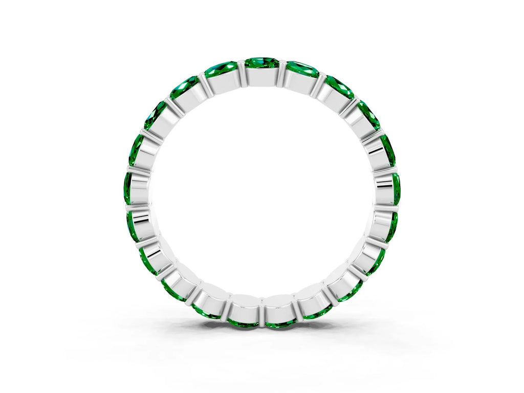 Round Emerald Eternity Band in Silver with U-Prong Setting 