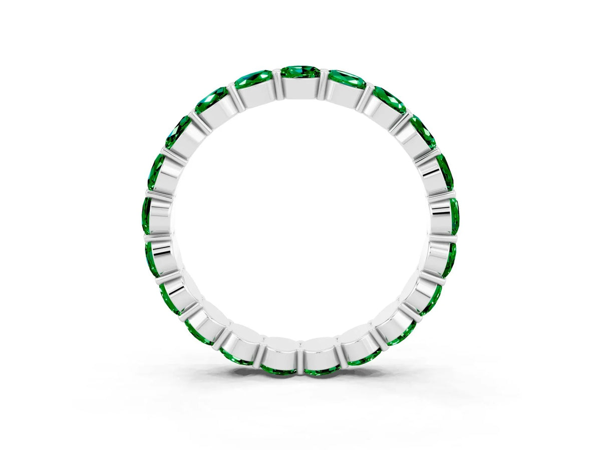 Round Emerald Eternity Band in Silver with U-Prong Setting 