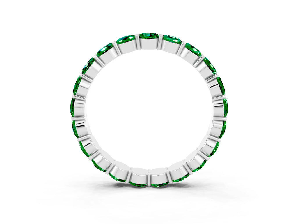 Round Emerald Eternity Band in Silver with U-Prong Setting