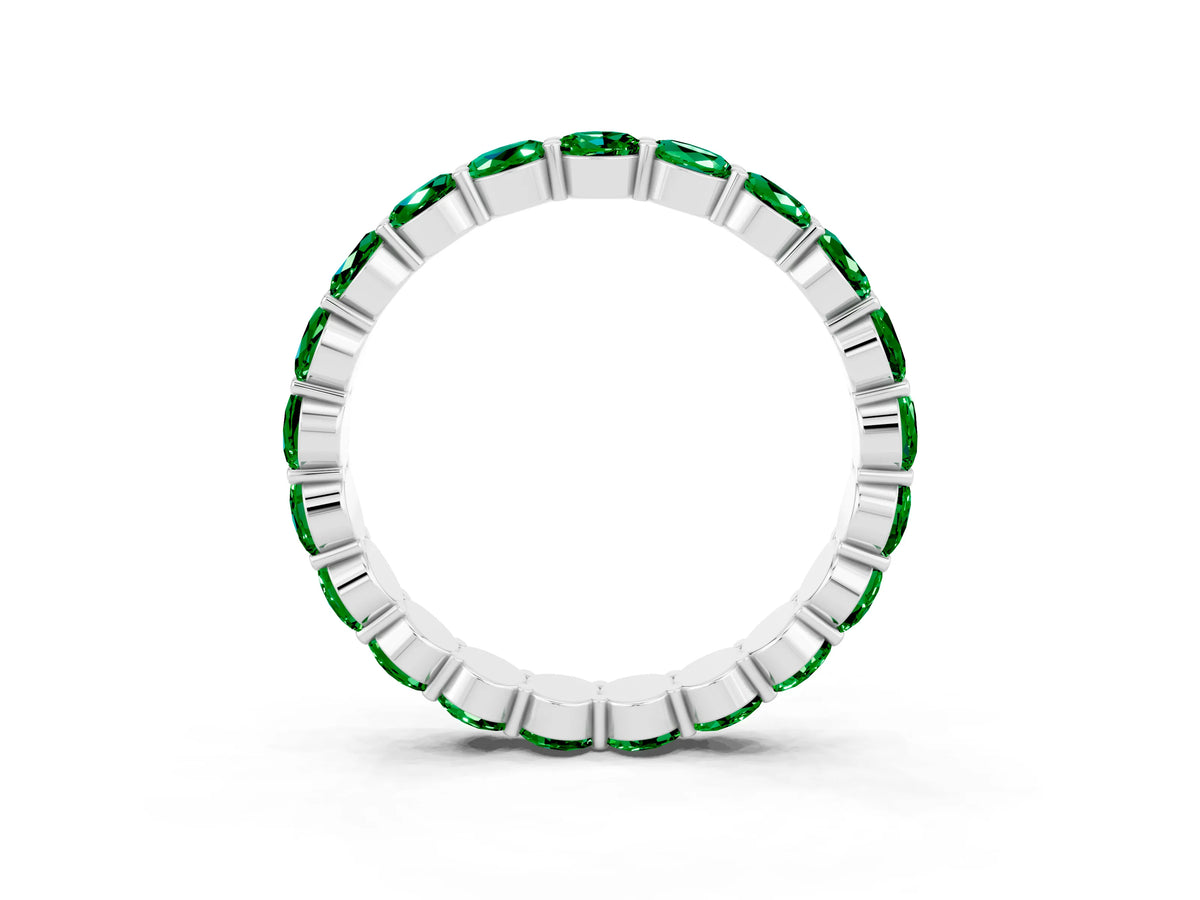 Round Emerald Eternity Band in Silver with U-Prong Setting