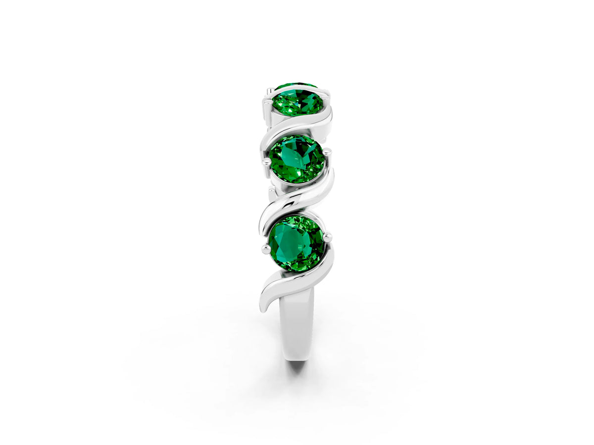 Round Emerald Half Eternity Band in White gold with Wave Prong Setting