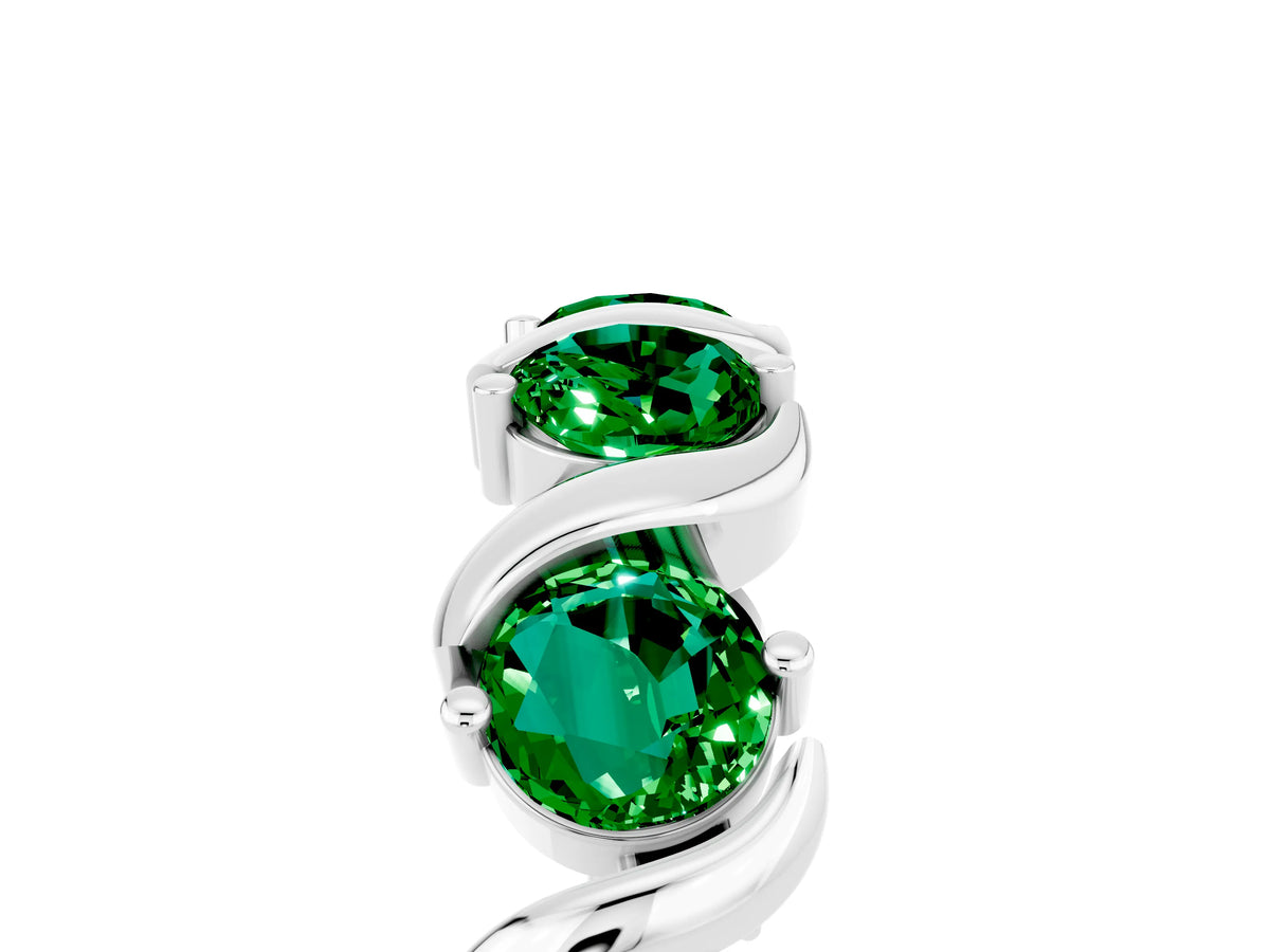 Round Emerald Half Eternity Band in White gold with Wave Prong Setting