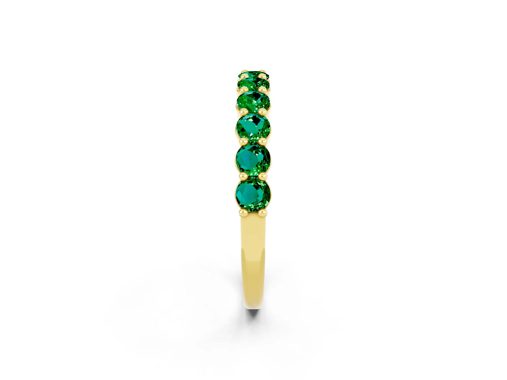 Round Emerald Half Eternity Band in Yellow gold with Classic Prong Setting