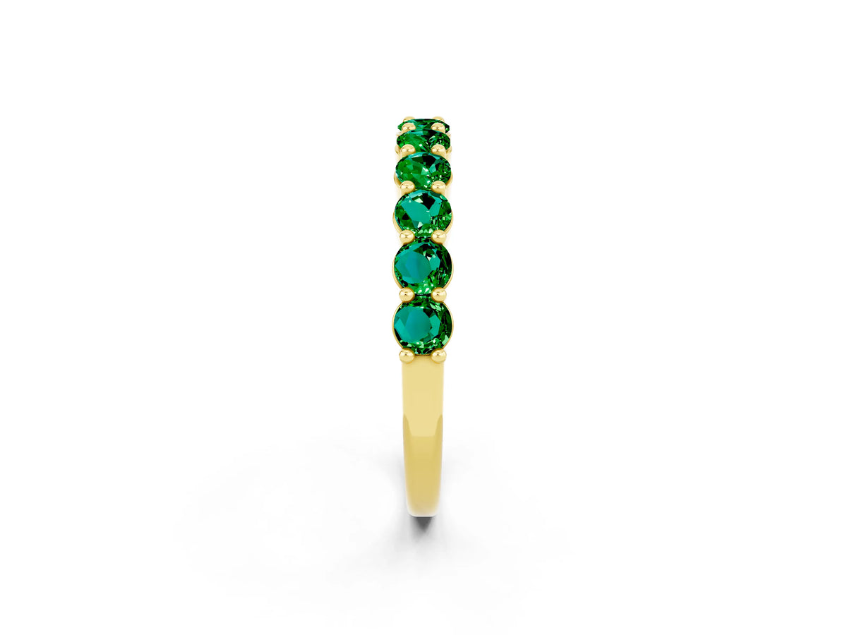 Round Emerald Half Eternity Band in Yellow gold with Classic Prong Setting