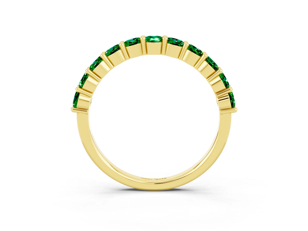Round Emerald Half Eternity Band in Yellow gold with Classic Prong Setting