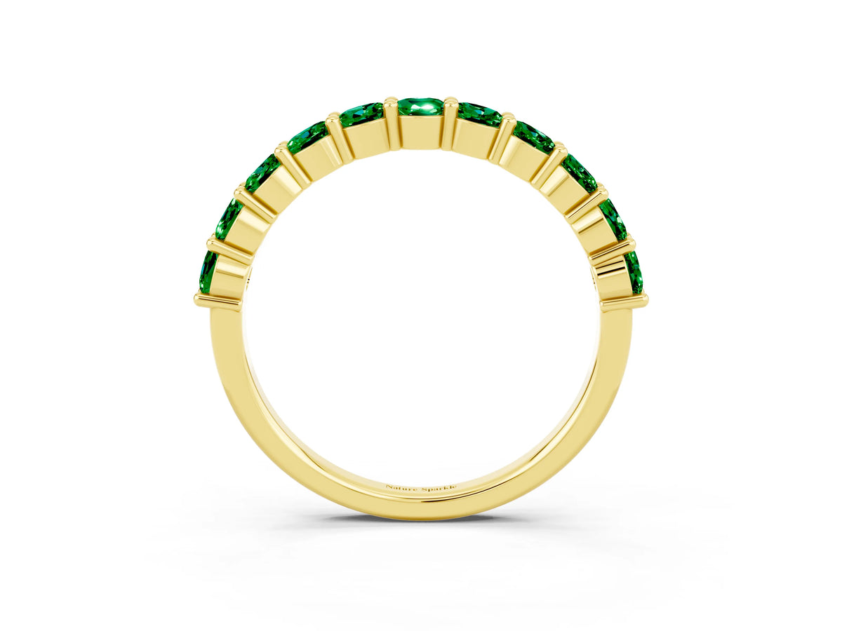 Round Emerald Half Eternity Band in Yellow gold with Classic Prong Setting