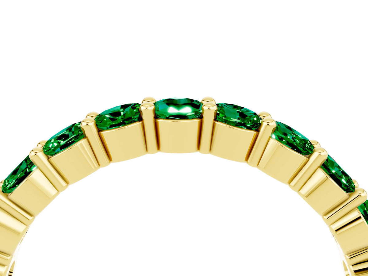 Round Emerald Half Eternity Band in Yellow gold with Classic Prong Setting