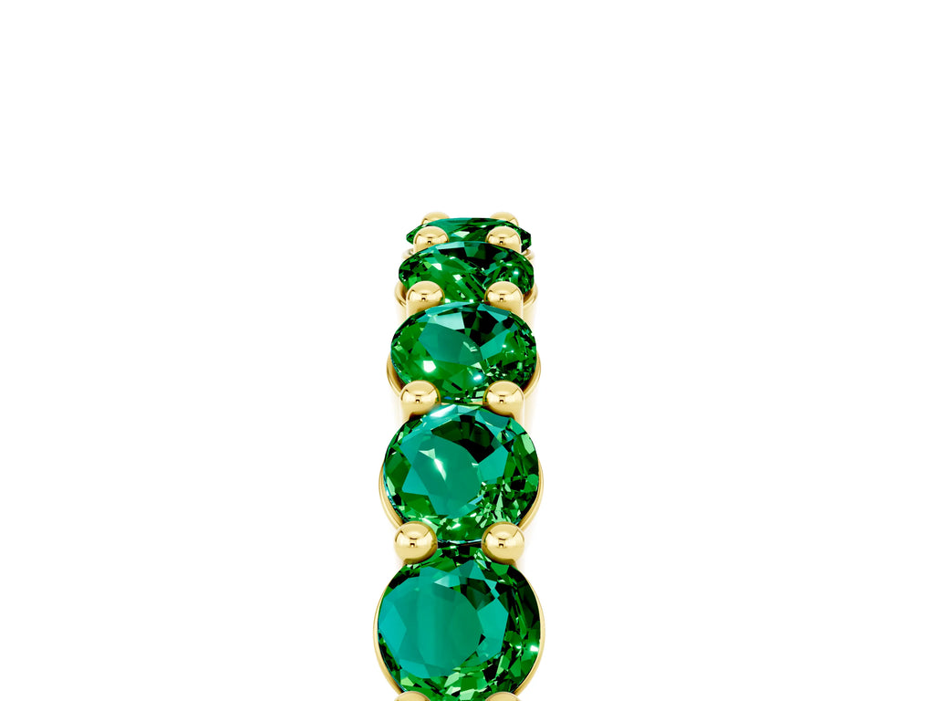 Round Emerald Half Eternity Band in Yellow gold with Classic Prong Setting