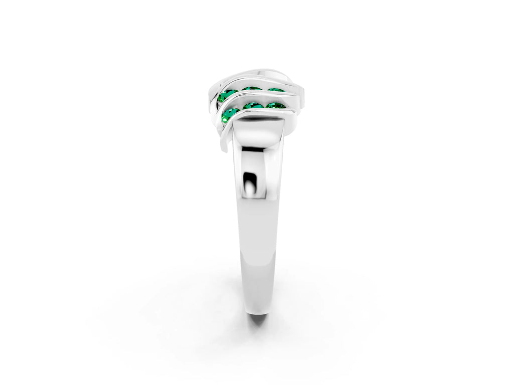 Round Emerald Multi-Row Crossover Band in Platinum with Polished Curves