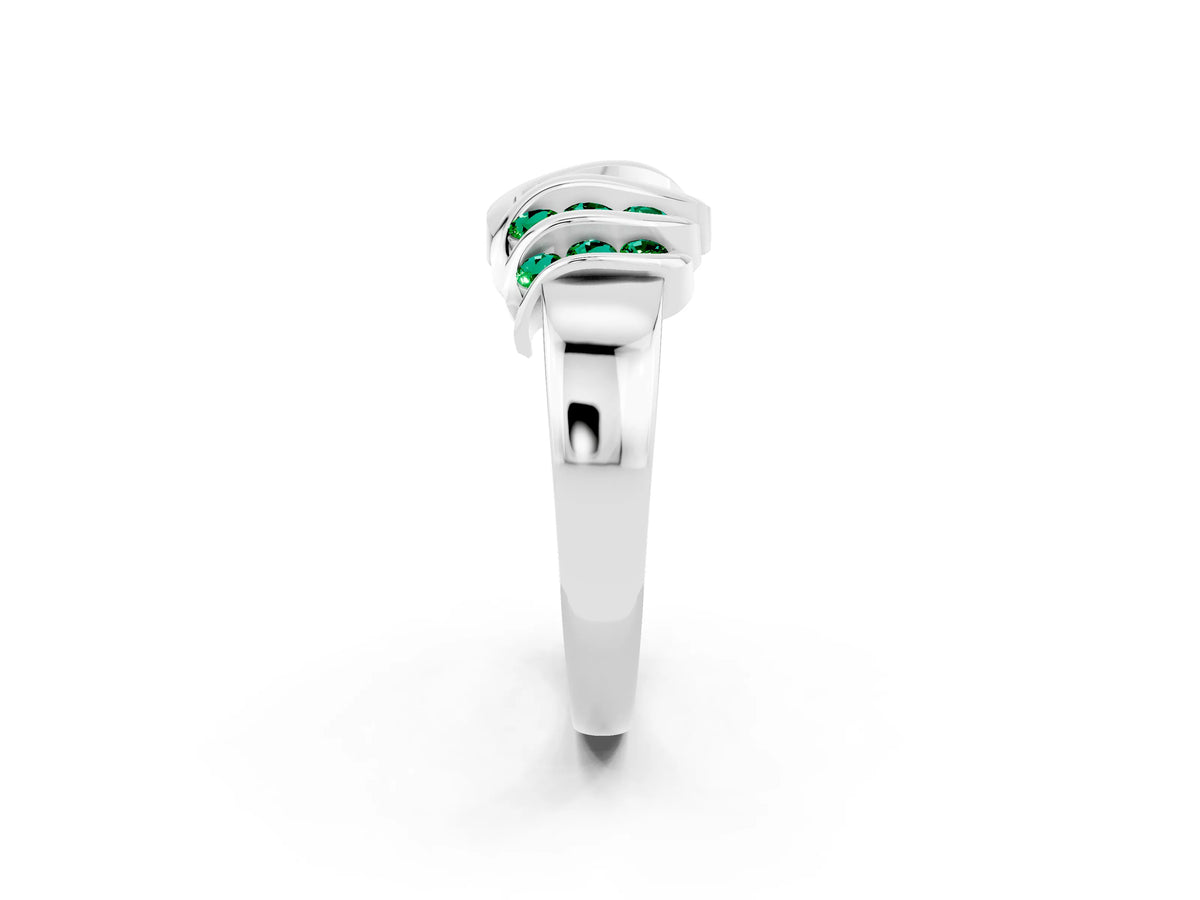 Round Emerald Multi-Row Crossover Band in Platinum with Polished Curves