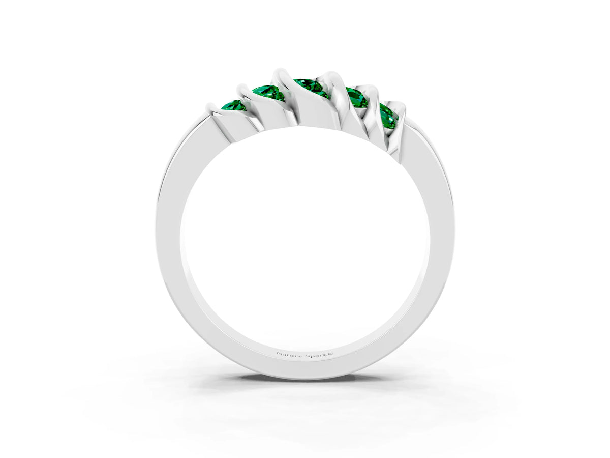 Round Emerald Multi-Row Crossover Band in Platinum with Polished Curves