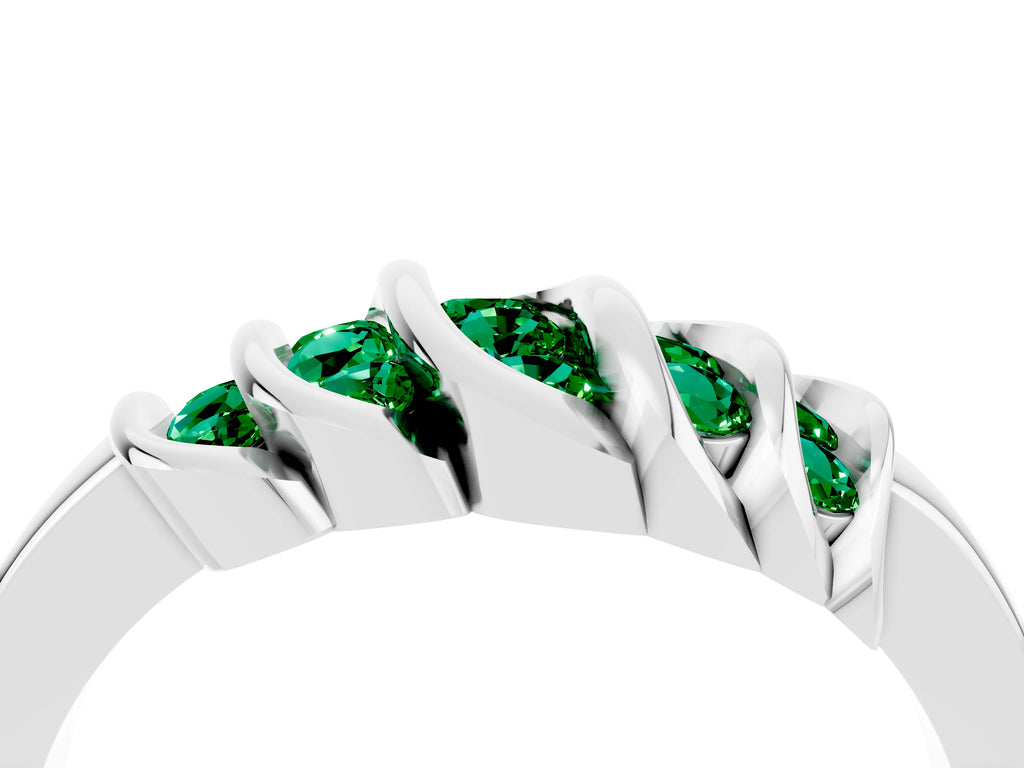 Round Emerald Multi-Row Crossover Band in Platinum with Polished Curves