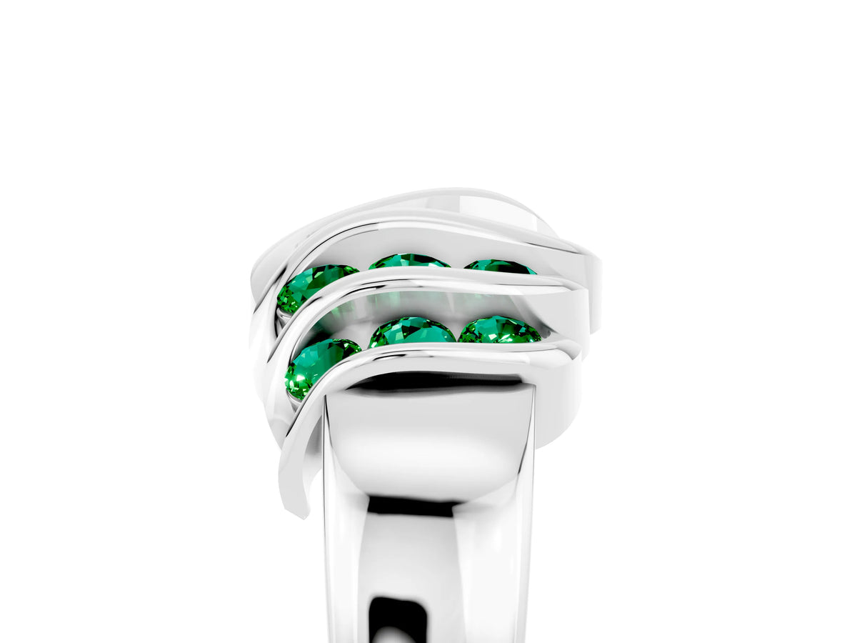 Round Emerald Multi-Row Crossover Band in Platinum with Polished Curves