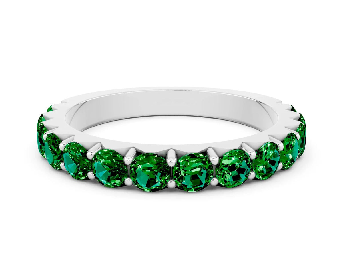 Round Emerald Polished Half Eternity Band in Platinum with Classic Prong Setting 