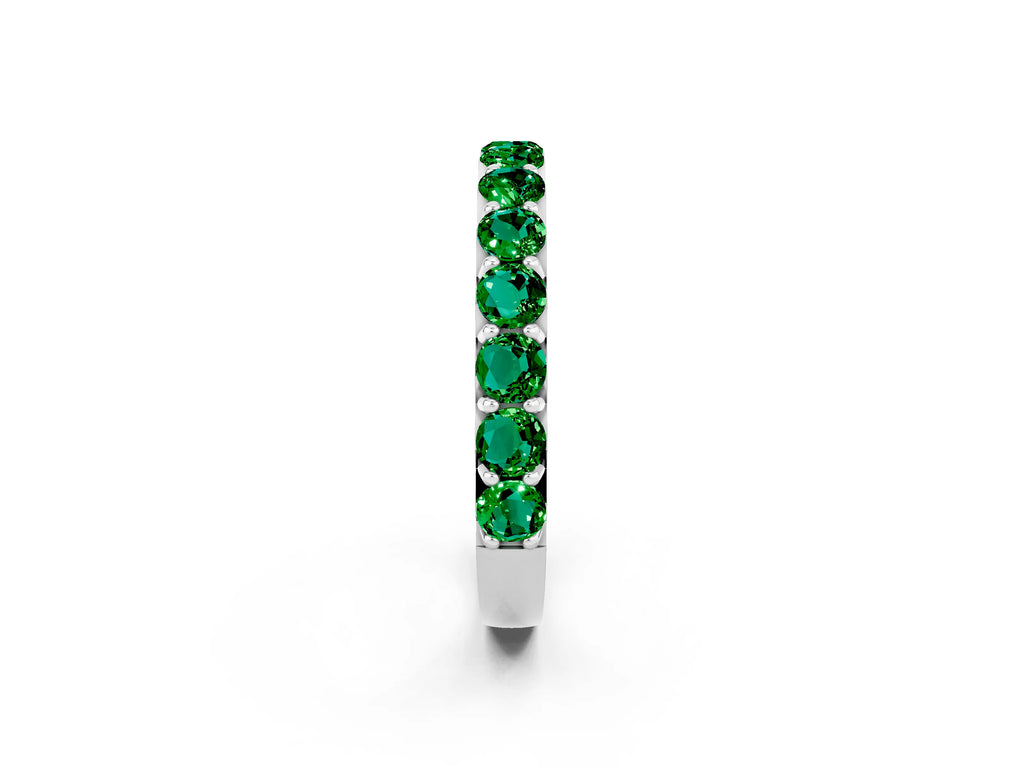 Round Emerald Polished Half Eternity Band in Platinum with Classic Prong Setting