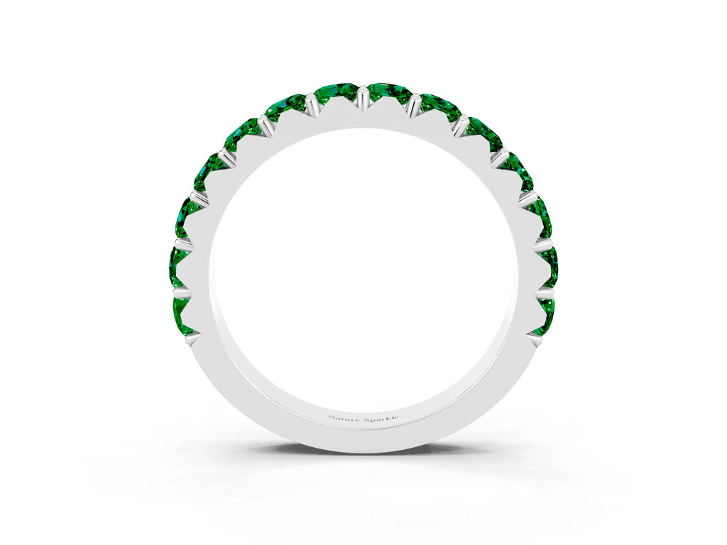 Round Emerald Polished Half Eternity Band in Platinum with Classic Prong Setting