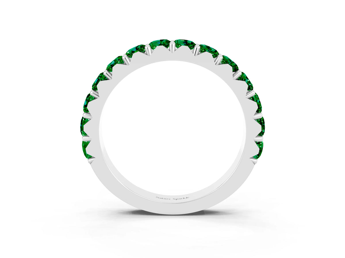 Round Emerald Polished Half Eternity Band in Platinum with Classic Prong Setting