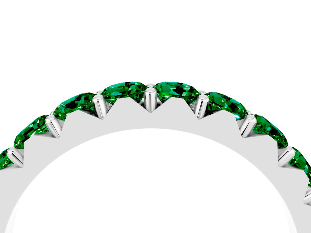 Round Emerald Polished Half Eternity Band in Platinum with Classic Prong Setting