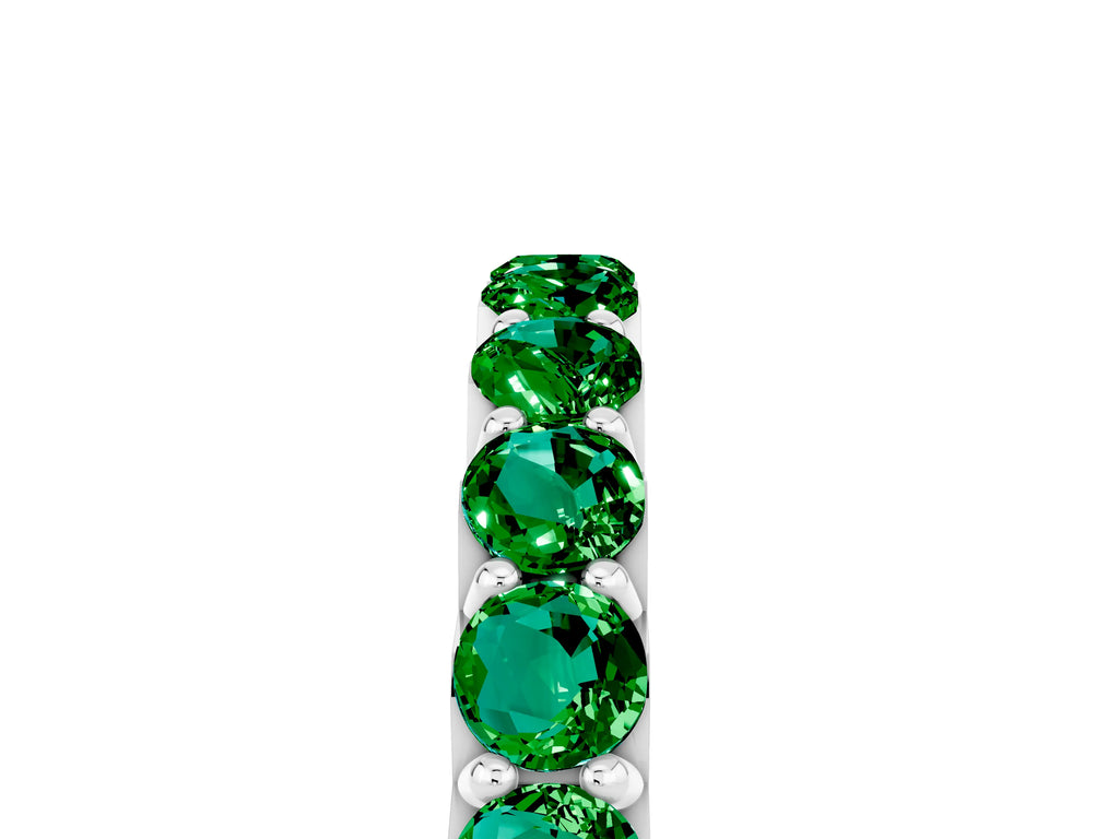 Round Emerald Polished Half Eternity Band in Platinum with Classic Prong Setting