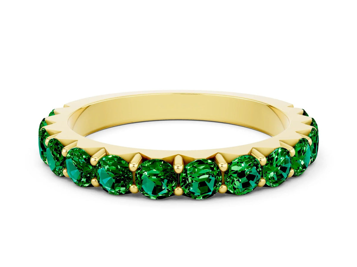 Round Emerald Polished Half Eternity Band in Yellow gold with Classic Prong Setting 