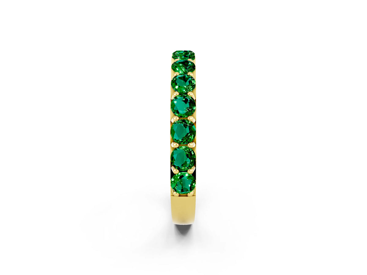 Round Emerald Polished Half Eternity Band in Yellow gold with Classic Prong Setting