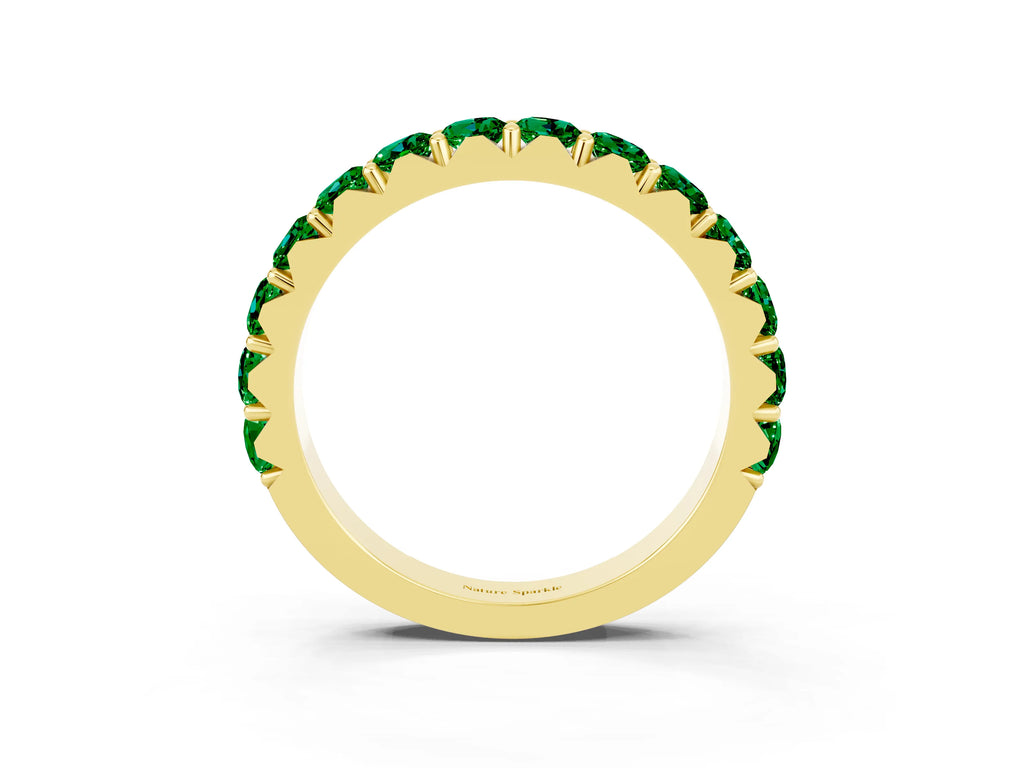 Round Emerald Polished Half Eternity Band in Yellow gold with Classic Prong Setting