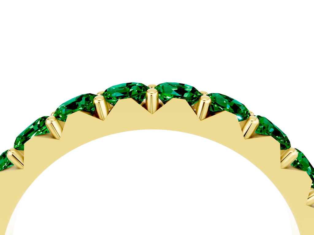 Round Emerald Polished Half Eternity Band in Yellow gold with Classic Prong Setting