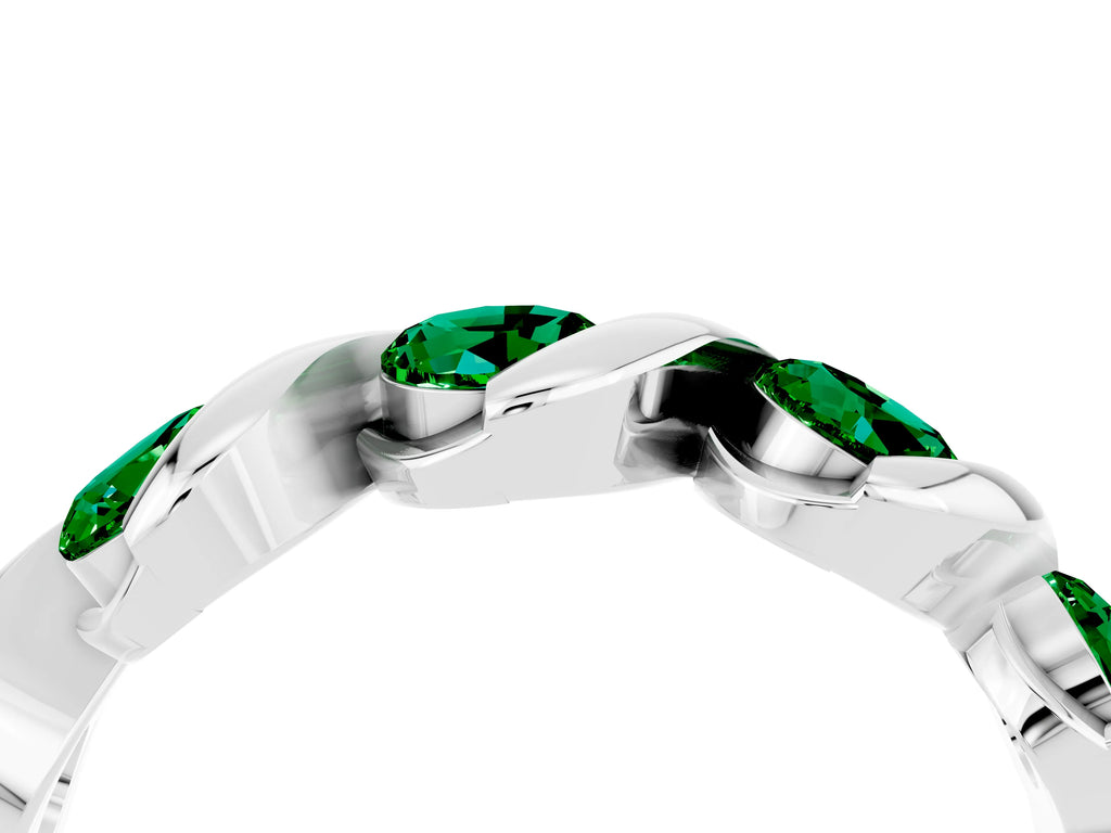 Round Emerald Wave Band in White gold with Channel Setting and Shared Prongs
