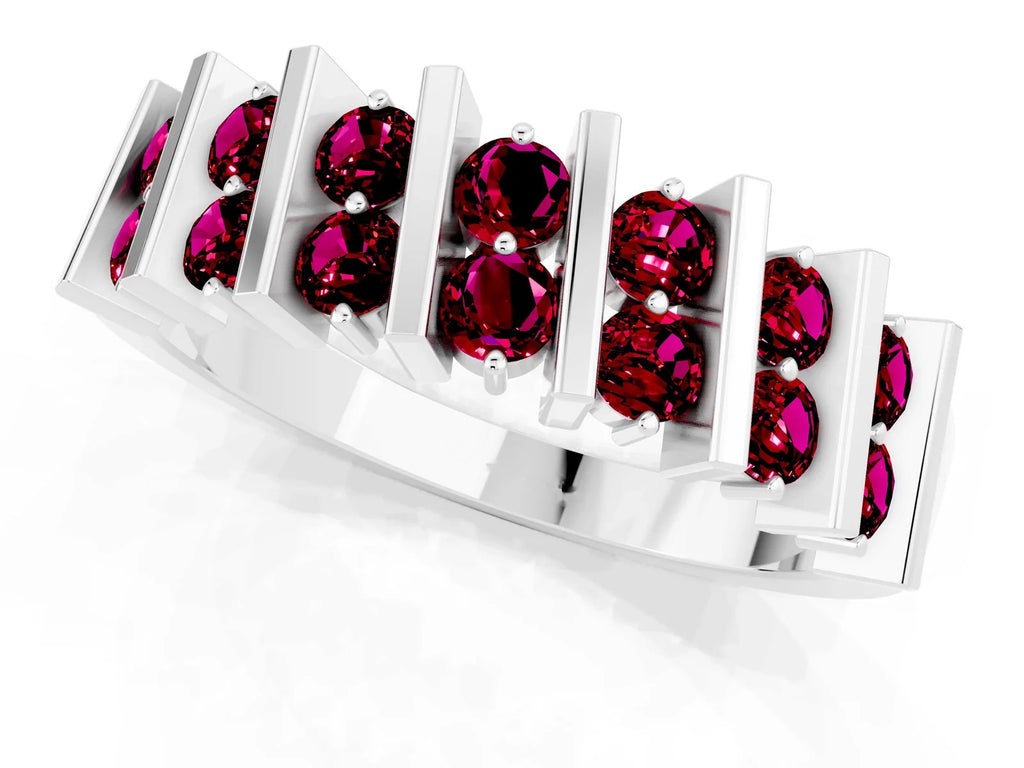 Round Garnet Anniversary Band in Platinum with Channel Setting and Vertical Prongs 