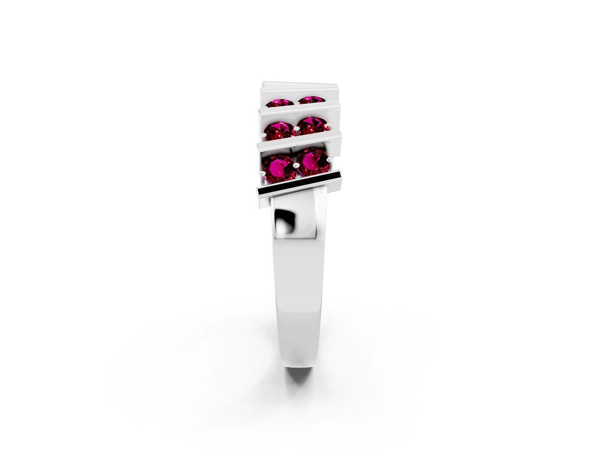 Round Garnet Anniversary Band in Platinum with Channel Setting and Vertical Prongs