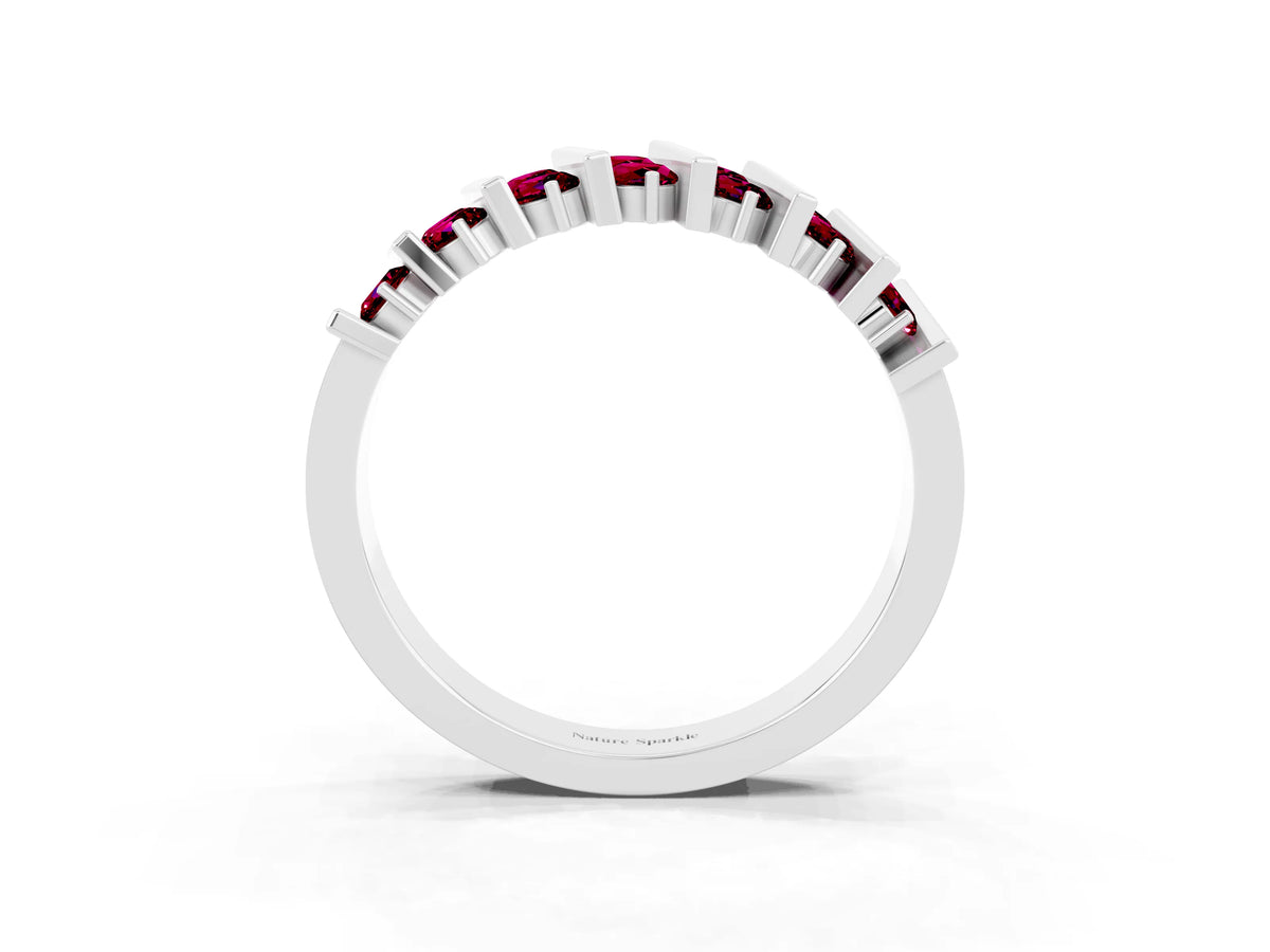 Round Garnet Anniversary Band in Platinum with Channel Setting and Vertical Prongs