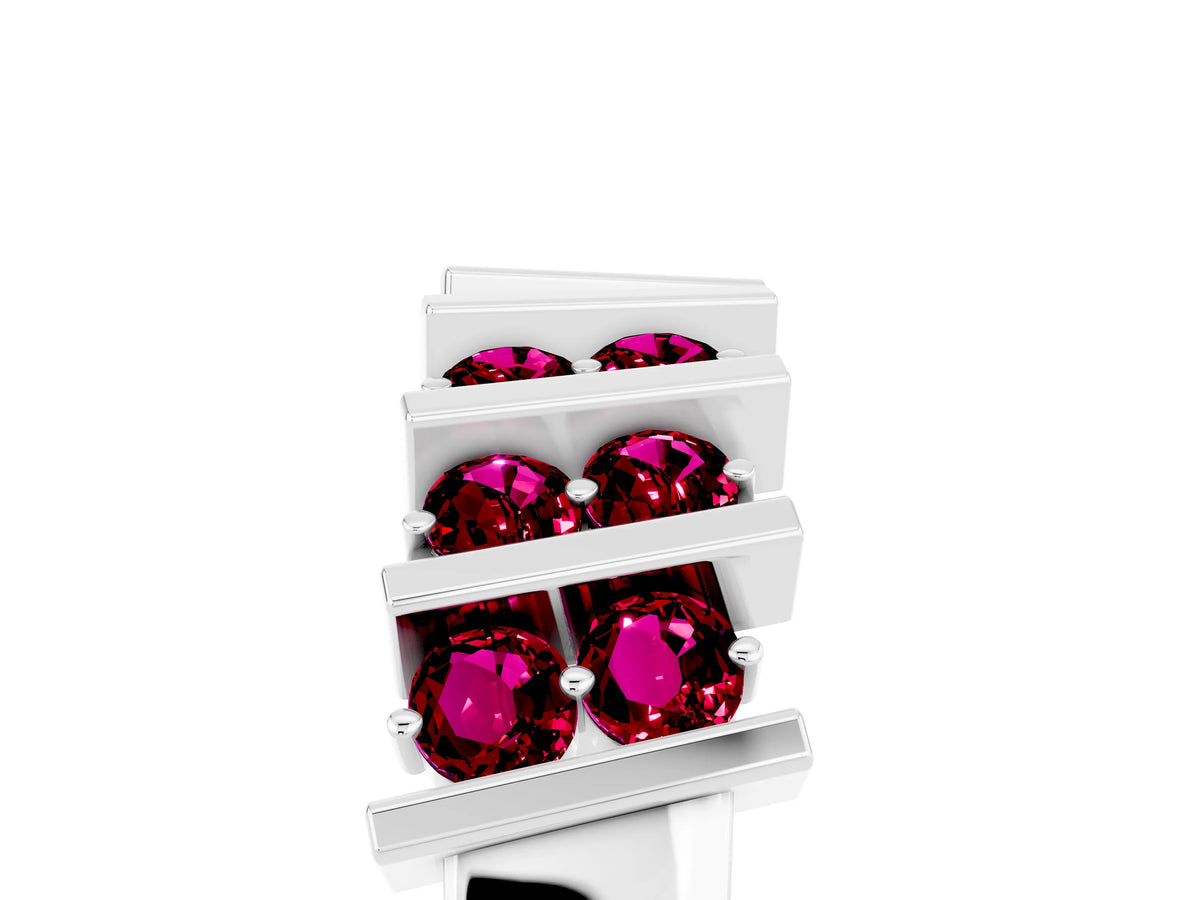 Round Garnet Anniversary Band in Platinum with Channel Setting and Vertical Prongs