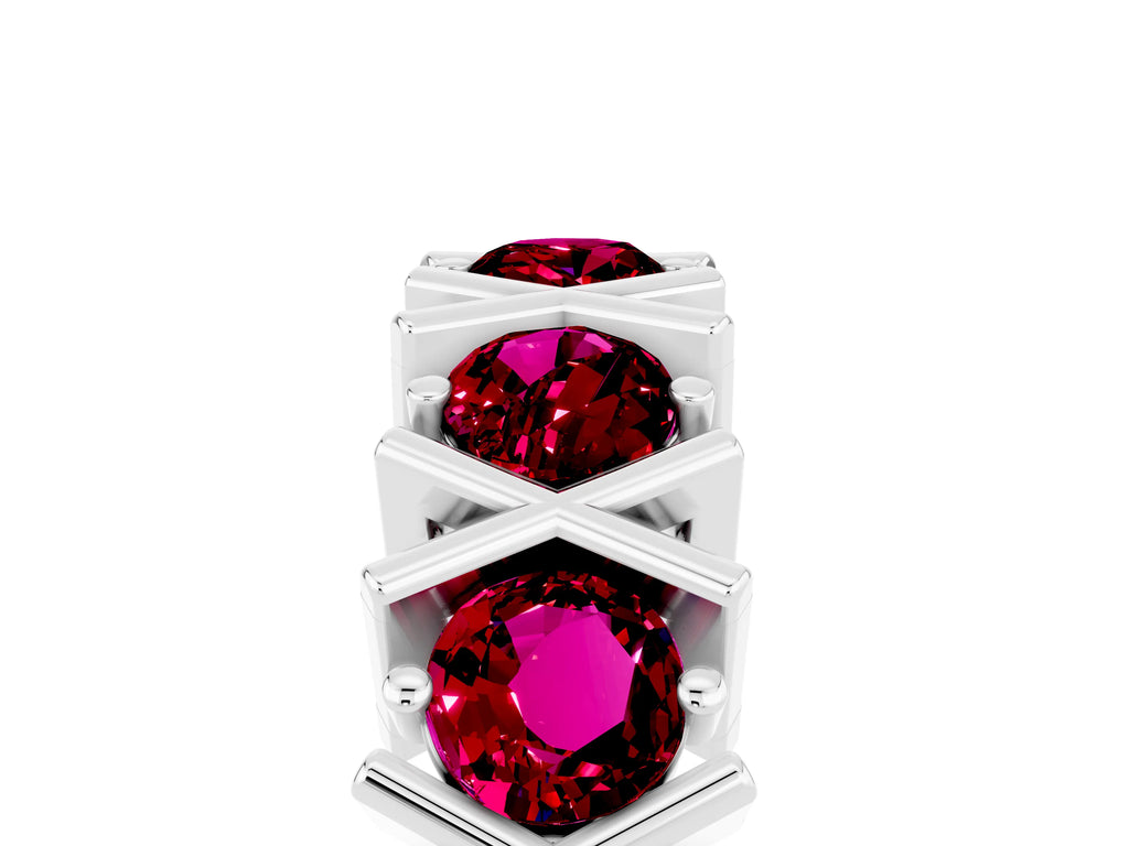 Round Garnet Channel Set Band in White gold with X-Prong Detail