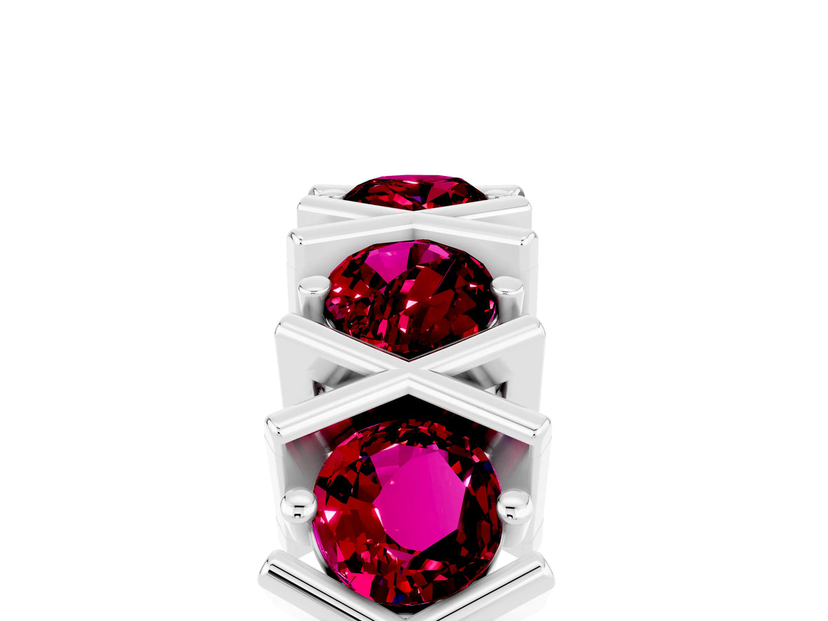 Round Garnet Channel Set Band in White gold with X-Prong Detail