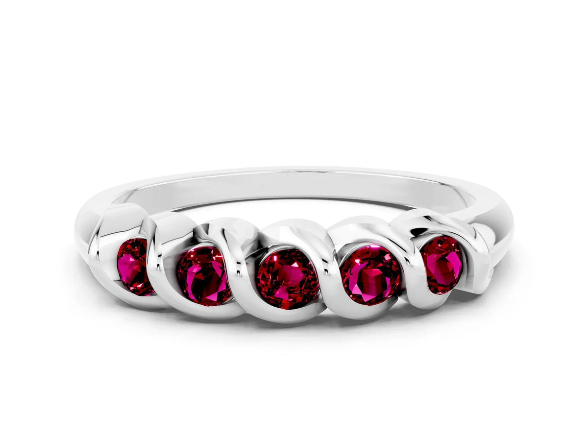 Round Garnet Eternity Band in Platinum with Twist Prong Setting 