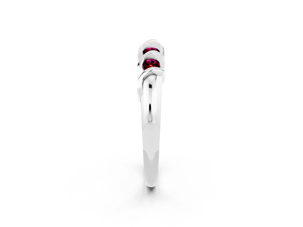 Round Garnet Eternity Band in Platinum with Twist Prong Setting