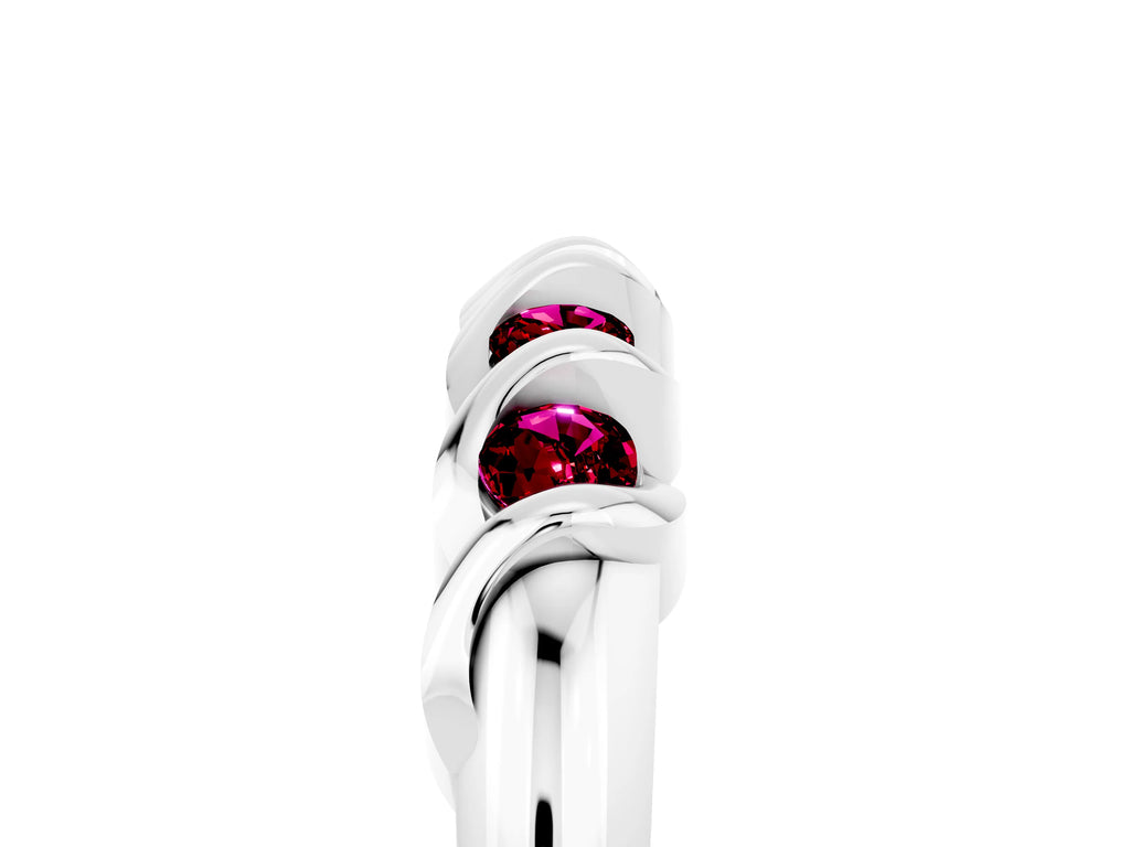 Round Garnet Eternity Band in Platinum with Twist Prong Setting