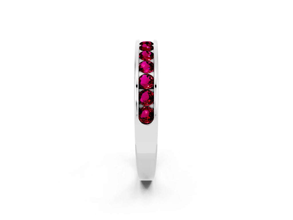 Round Garnet Eternity Band in Silver with Smooth Channel Setting