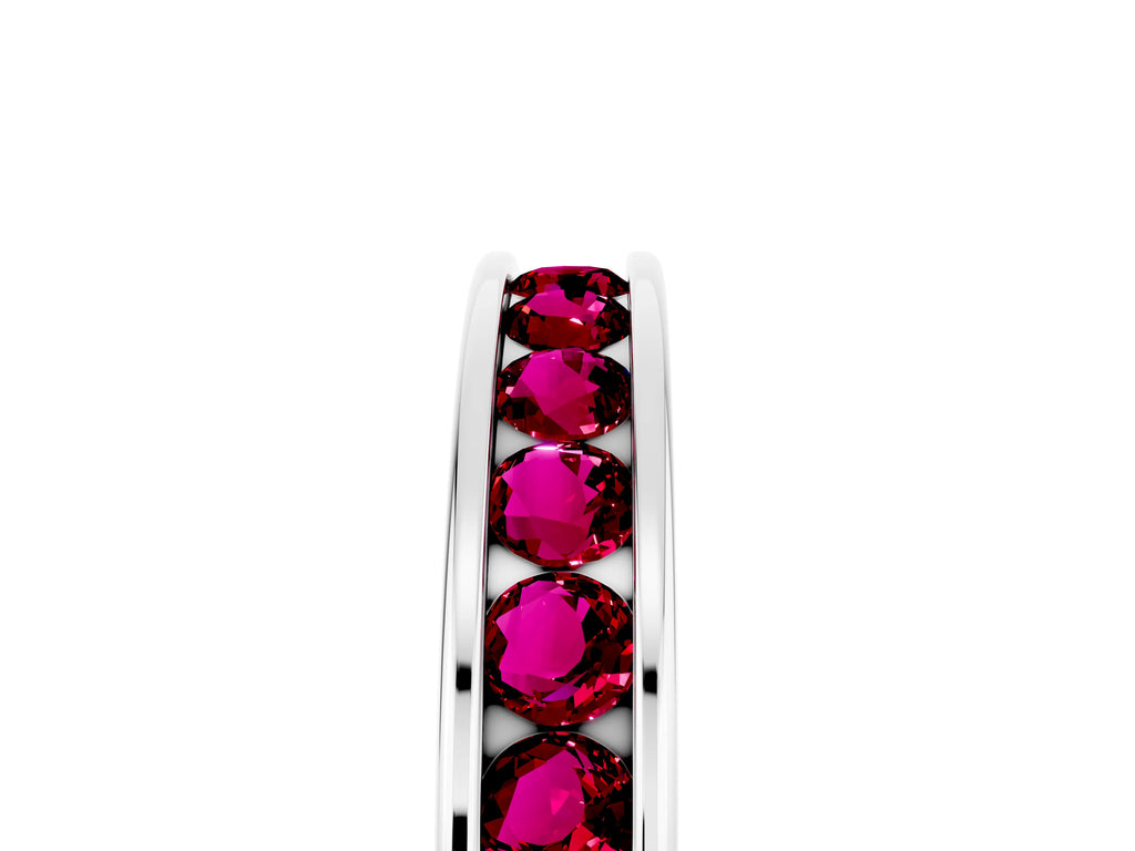 Round Garnet Eternity Band in Silver with Smooth Channel Setting