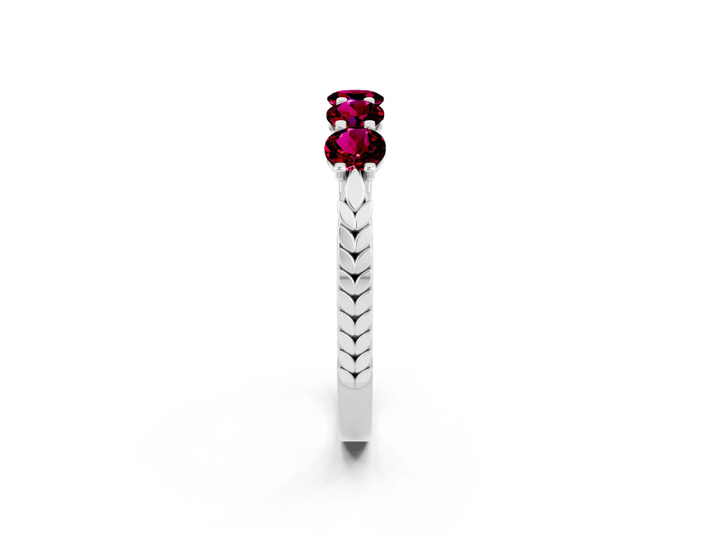 Round Garnet Five-Stone Band in Platinum with Prong Setting