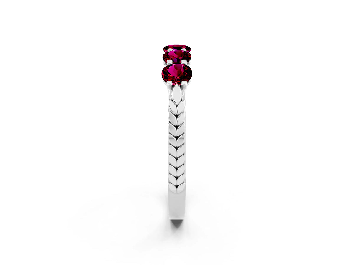 Round Garnet Five-Stone Band in Platinum with Prong Setting