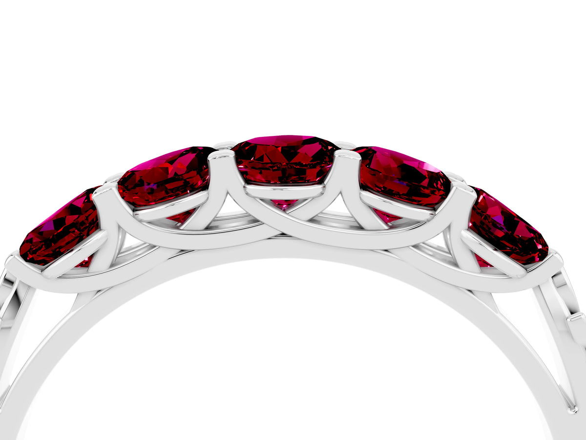 Round Garnet Five-Stone Band in Platinum with Prong Setting