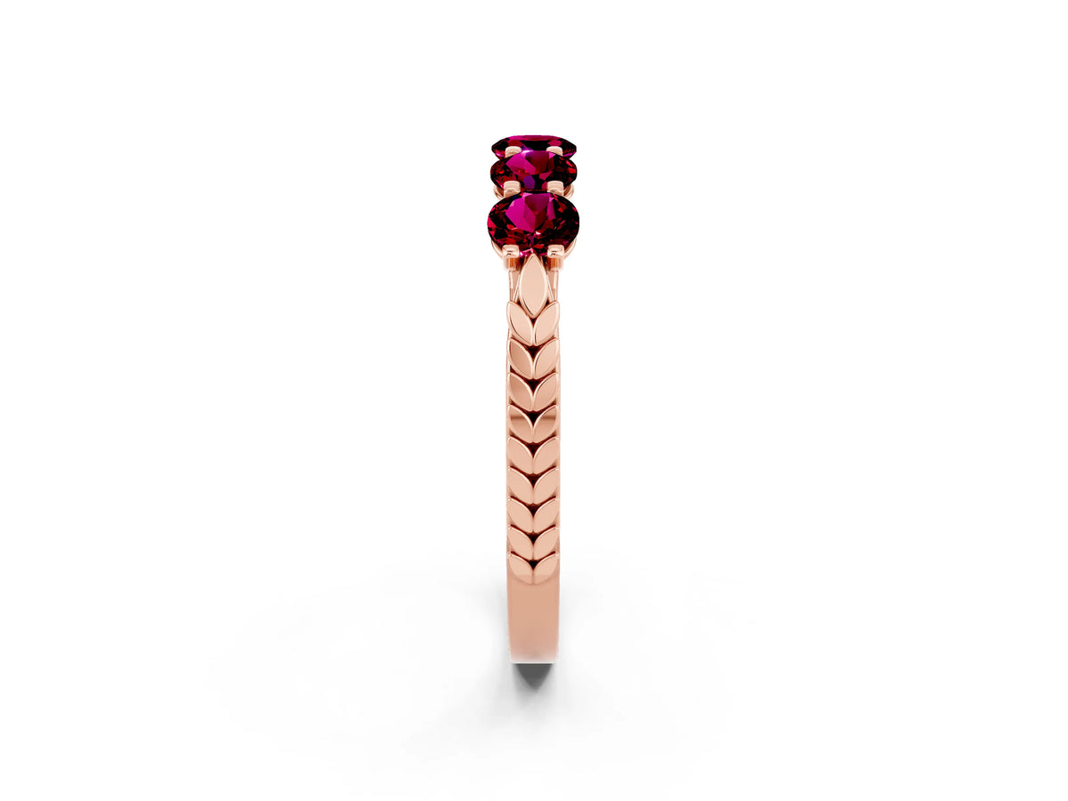 Round Garnet Five-Stone Band in Rose gold with Prong Setting