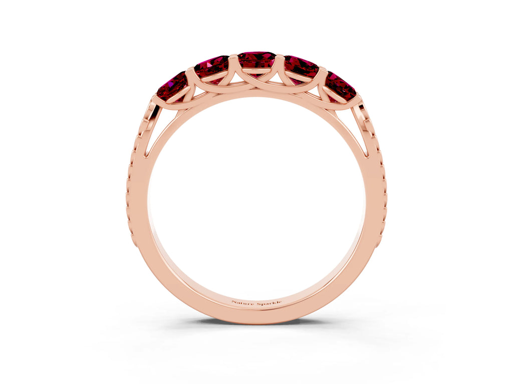 Round Garnet Five-Stone Band in Rose gold with Prong Setting