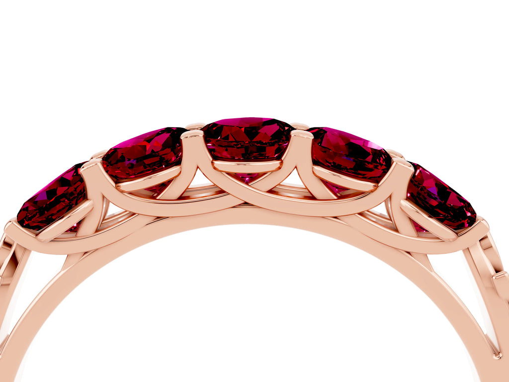 Round Garnet Five-Stone Band in Rose gold with Prong Setting