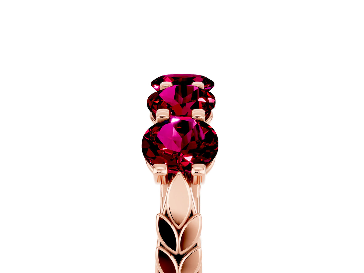 Round Garnet Five-Stone Band in Rose gold with Prong Setting